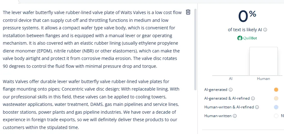 Lever Wafer Concentric Butterfly Valve Rubber Lined Disc